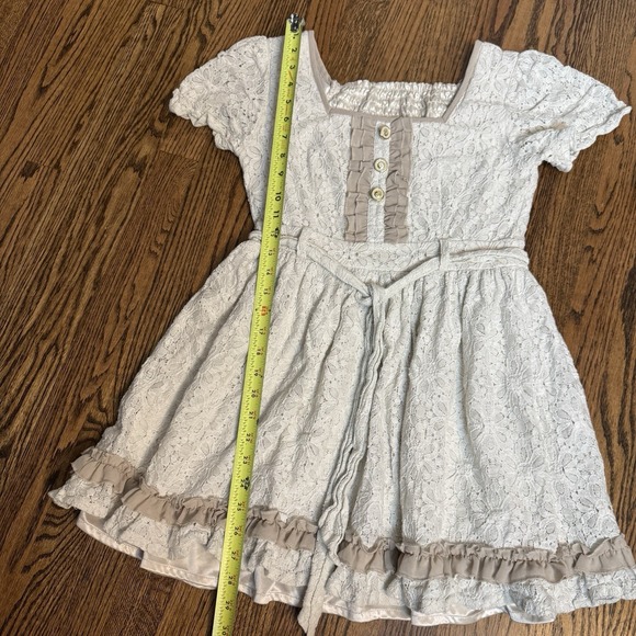 Axes Femme Cream Lace Dress – Layered Hem, square Neck Tie Waist Mori Girl - Picture 9 of 10